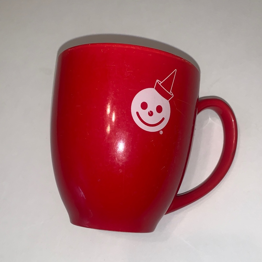 Jack In The Box Vintage Red Mug with Smiling Face Design